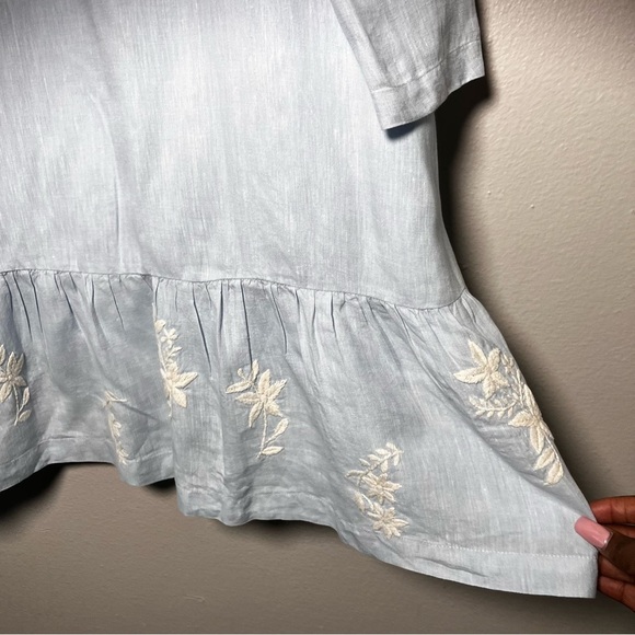 Roller Rabbit Women 100% Linen Ebonie Dress Small Blue Embroidered Spring Coasta - Picture 5 of 10